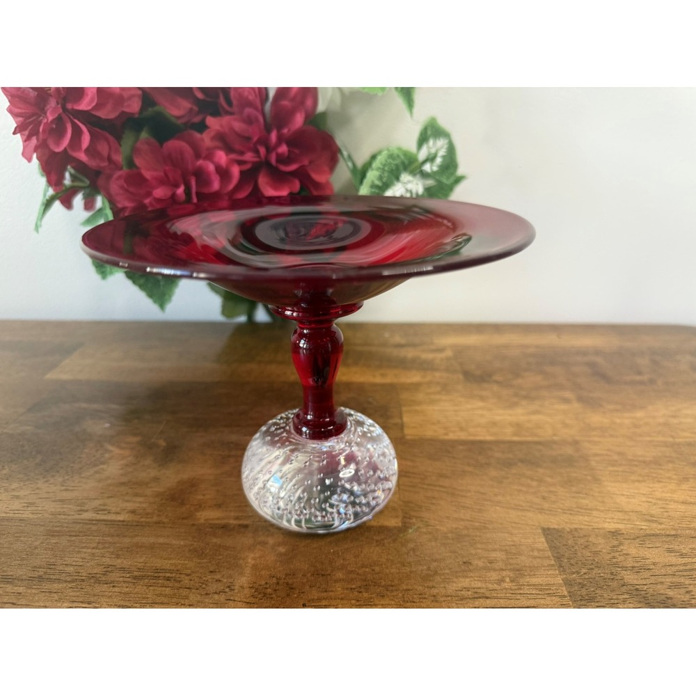 Likely Mount Washington or‎ Pairpoint Ruby Red Bullicante Style Hand Blown Glass